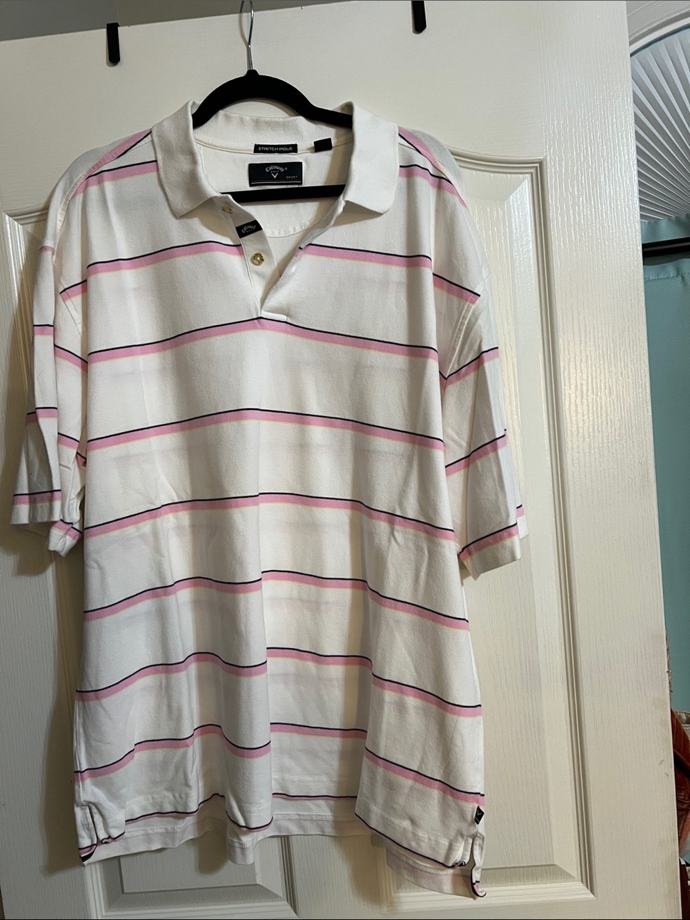 Callaway White Polo with Pink Stripes